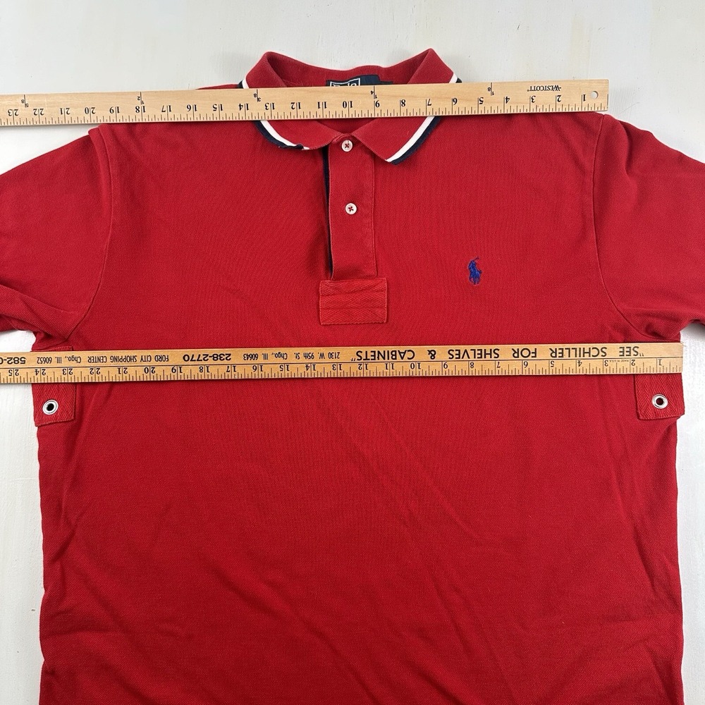 Vtg Ralph Lauren Mens XL Polo Shirt Red Navy Blue Pony Rugby Golf Short Sleeve - Picture 6 of 13